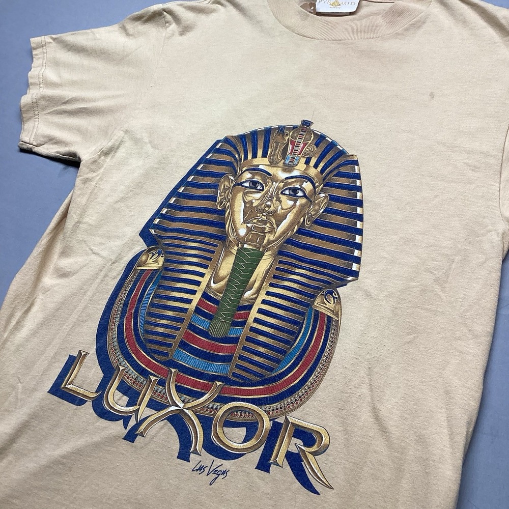 Vintage 90s Luxor Las Vegas‎ Casino Shirt Medium Single Stitch King Tut Gold Tee